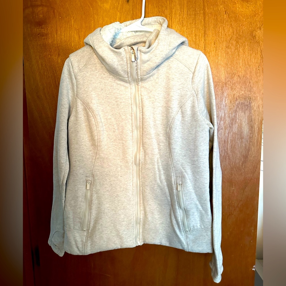 90 Degree faux fur lined zip up hooded sweatshirt
